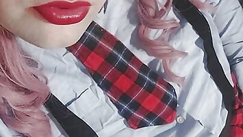 Sissy juvia jolie wears a sexy schoolgirl Outfit and plays around with her dick