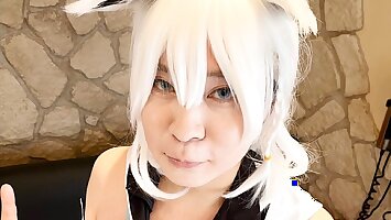 Hololive Fubuki femboy Ahe-voice try not to cum while playing videogame hentai japanese cosplayer